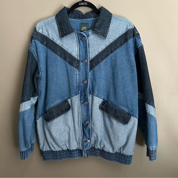 Wild Fable Multi Colored Denim Button Up Zip Up Chevron Jean Jacket - Picture 1 of 7